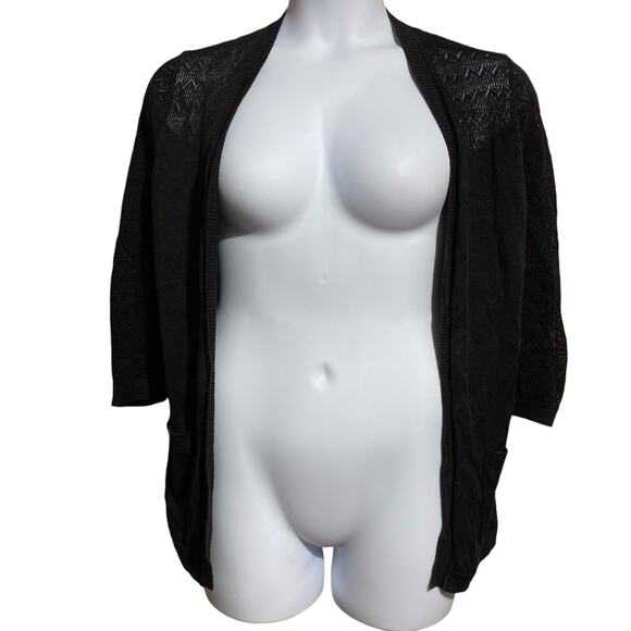 Karl Lagerfeld Paris black linen blend  knit cardigan with pockets - Picture 1 of 9